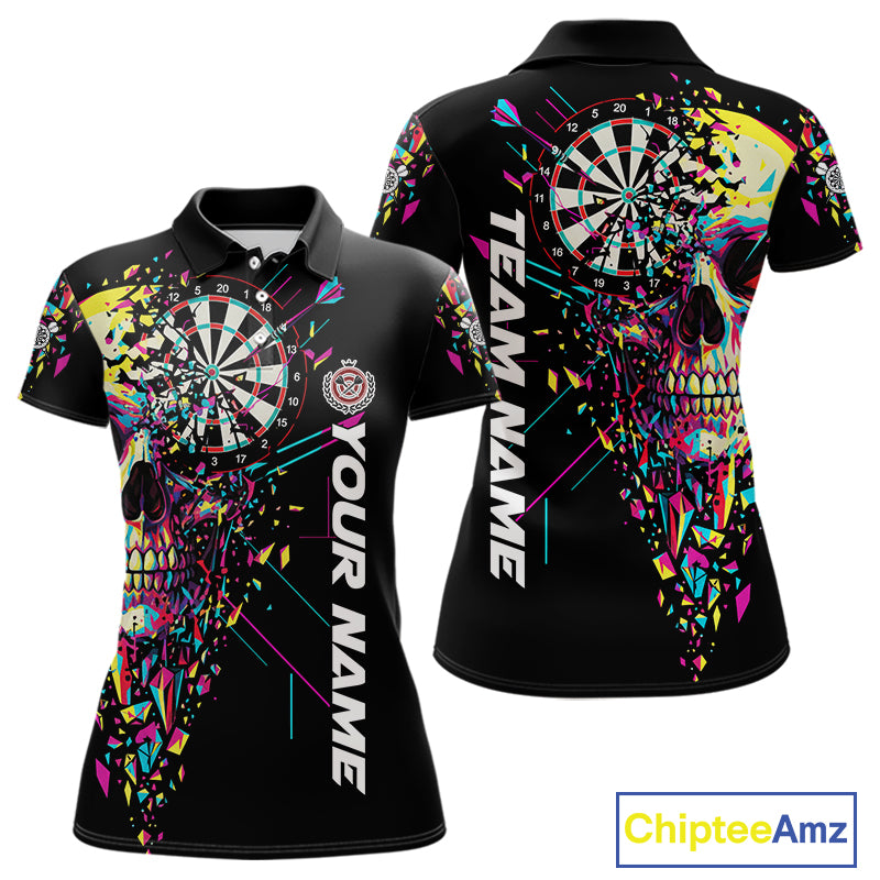 Custom Colorful Shatter Skull & Dartboard Darts Polo Shirt For Women Cracked Dart Jerseys NYN1960