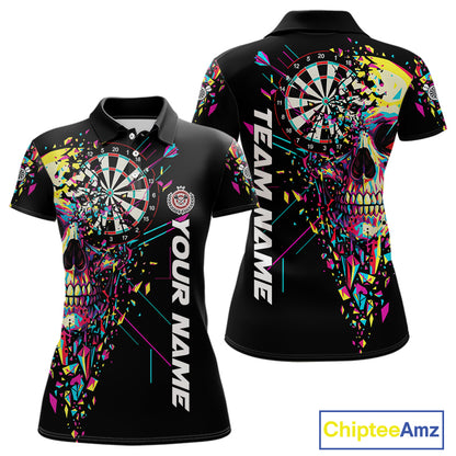 Custom Colorful Shatter Skull & Dartboard Darts Polo Shirt For Women Cracked Dart Jerseys NYN1960