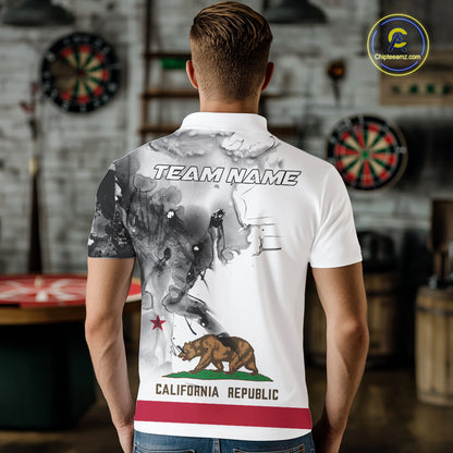 Personalized California Flag Black Splatter Dart Polo Shirts For Men Custom Dart Team Jerseys NYN2714