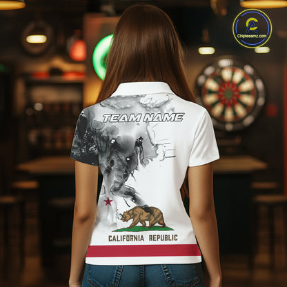 Personalized California Flag Black Splatter Dart Polo Shirts For Women Custom Dart Team Jerseys NYN2714