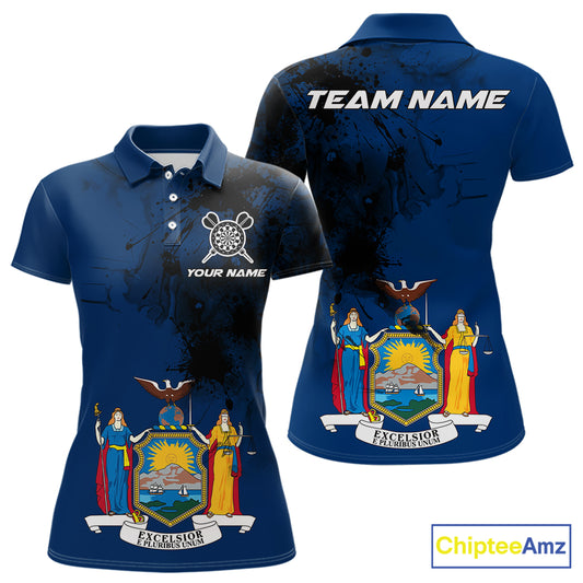 Personalized New York Flag Black Splatter Dart Polo Shirts For Women Custom Dart Team Jerseys NYN2715
