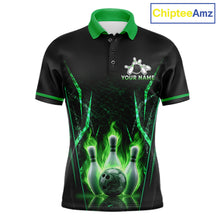 Load image into Gallery viewer, Custom Green Flaming Mens Bowling Jerseys Personalized Bowling Team Shirts For Bowlers NYN3075