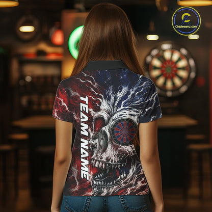 Red And Blue Smoking Skull Dartboard Women Darts Shirt Personalized Team Darts Jersey NYN3246