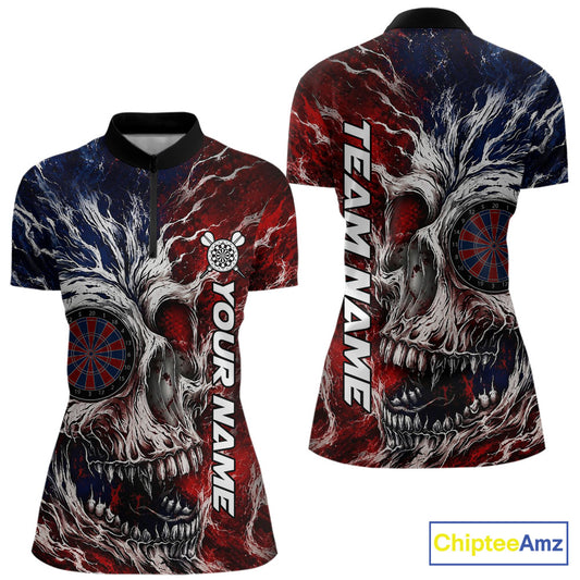 Red And Blue Smoking Skull Dartboard Women Darts Shirt Personalized Team Darts Jersey NYN3246