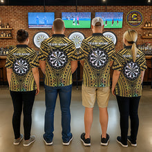 Load image into Gallery viewer, Gold Tribal Holographic Dartboard &amp; Arrow Men Darts Polo Shirt Personalized Dart Team Jerseys NYN2515