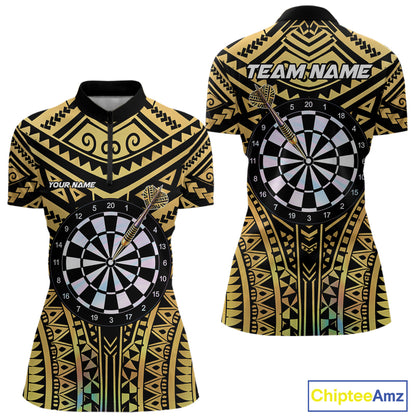 Gold Tribal Holographic Dartboard & Arrow Women Darts Quarter-zip Shirt Personalized Dart Team Jerseys NYN2515