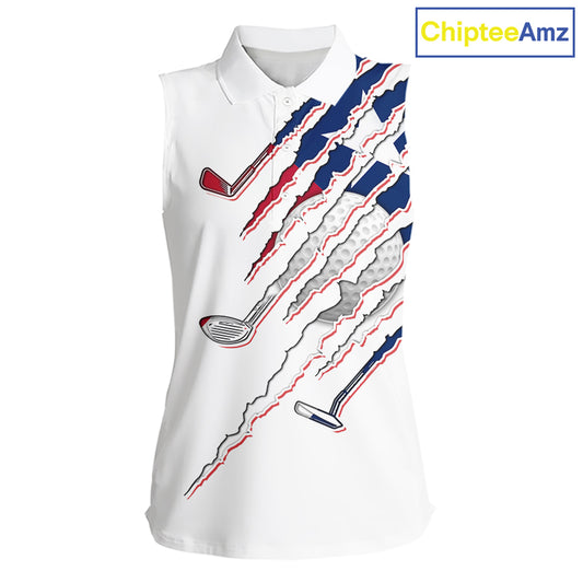 Texas Flag Sleeveless Golf Polo Shirt mockup featuring white golf clubs design, Texas golf apparel, Lone Star golf clothing, personalized golf polo, custom golf team uniform, performance sportswear.