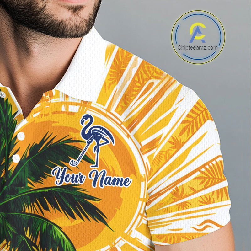 Funny Flamingo Mens Golf Polo Shirt Custom Summer Tropical Golf Team Clothing Golf Gifts NYN3262