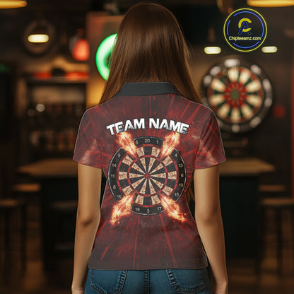 Custom Red Flames Dart Arrow Cracked Skull Women Darts Polo Shirt Grunge Dart Gifts NYN1989