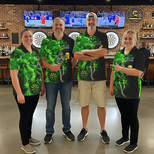 Funny Skeleton St Patrick's Day Women Darts Quarter-Zip Shirt Custom Flame Shamrock Darts Team Jersey NYN2529