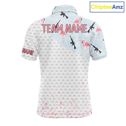Funny Rifle & Flamingo Polo Shirt Mens Golf Polo Shirts Custom White Ball Pattern Golf Clothes NYN2877
