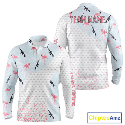 Funny Rifle & Flamingo Polo Shirt Mens Golf Polo Shirts Custom White Ball Pattern Golf Clothes NYN2877