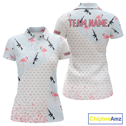 Funny Rifle & Flamingo Polo Shirt Womens Golf Polo Shirts Custom White Ball Pattern Golf Clothes NYN2877