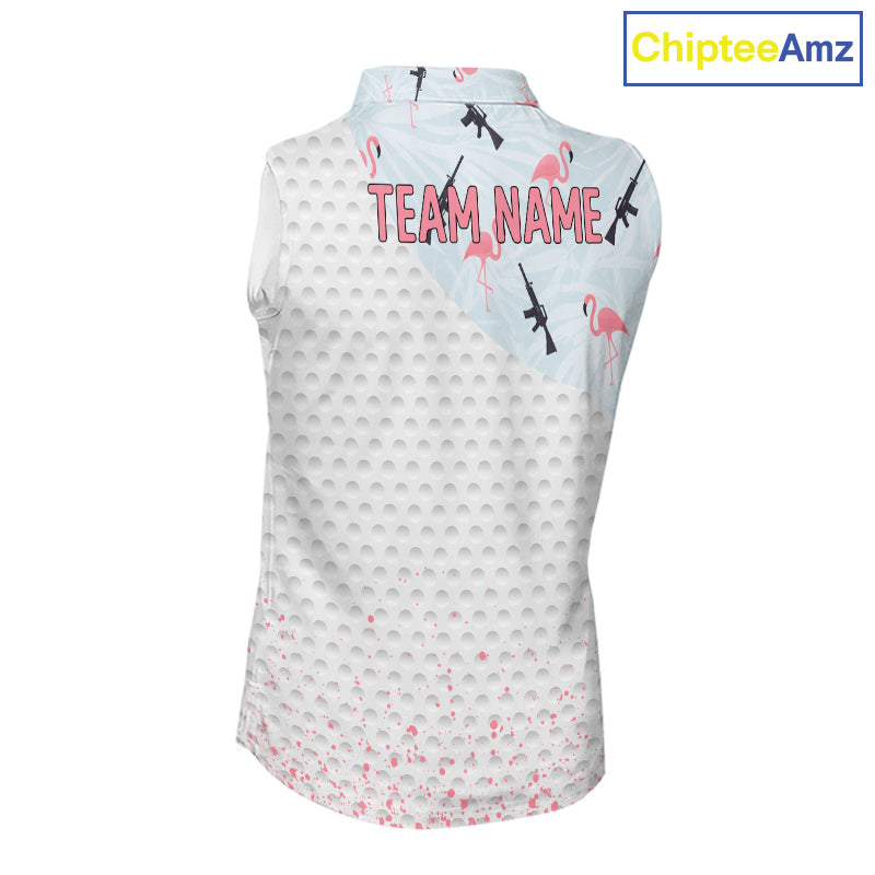 Funny Rifle & Flamingo Sleeveless Polo Shirt Womens Golf Polo Shirts Custom White Ball Golf Clothes NYN2877