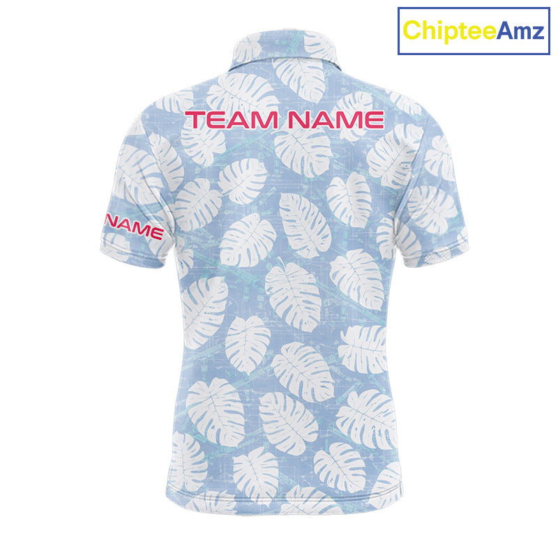 Custom Blue Tropical Monstera Funny Flamingo Matching Men Golf Polo Shirts Team Golf Clothes  NYN2881