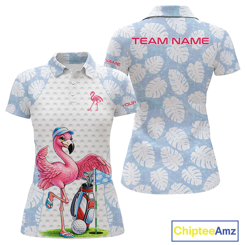 Custom Blue Tropical Monstera Funny Flamingo Matching Womens Golf Polo Shirts Team Golf Clothes  NYN2881