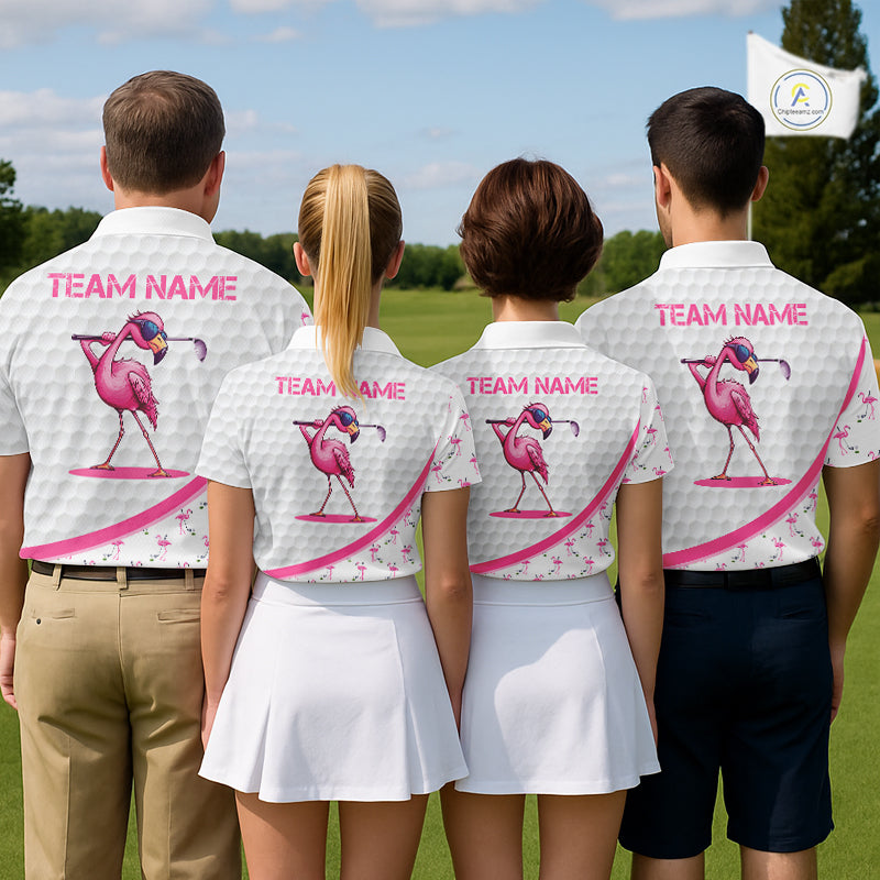 Funny Flamingo Mens Golf Shirt Polo Personalized Pink Argyle Pattern Golf Team Outfits NYN3097