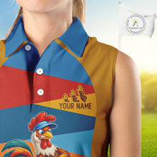 Load image into Gallery viewer, Colorful Rooster Womens Golf Sleeveless Polo Shirts Personalized Funny Golf Ball Shirts, Golf Gifts For Women NYN3098