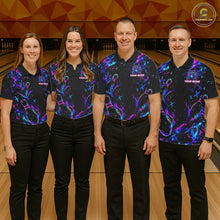 Load image into Gallery viewer, Splatter Neon Purple &amp; Blue Bowling Shirts For Men Custom Funny Raccoon Team Bowling Jersey NYN3270