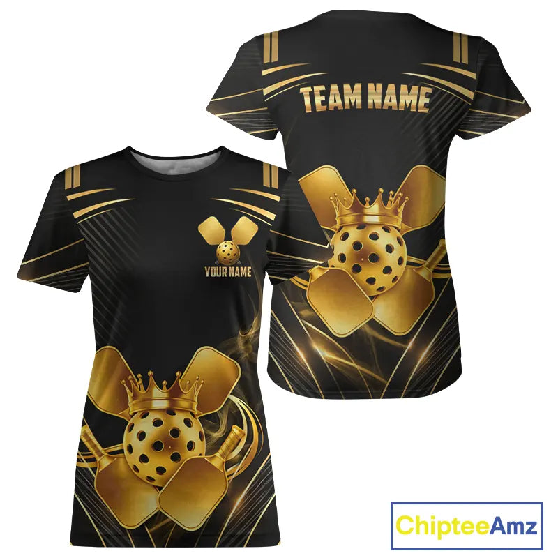 Black And Gold Crown Paddle & Ball Pickleball Jerseys Custom Women Pickleball League Shirts NYN2233