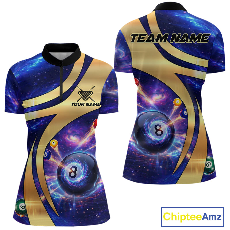 Purple Galaxy Pool 8 Ball Billiard Shirt For Women Personalized Multicolor Light Billiard Apparel NYN2893