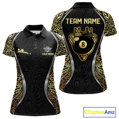 Personalized 8 Ball Pool Crown Women Billiard Shirts Gold And Silver Tribal Billiard Pool Jerseys NYN2894