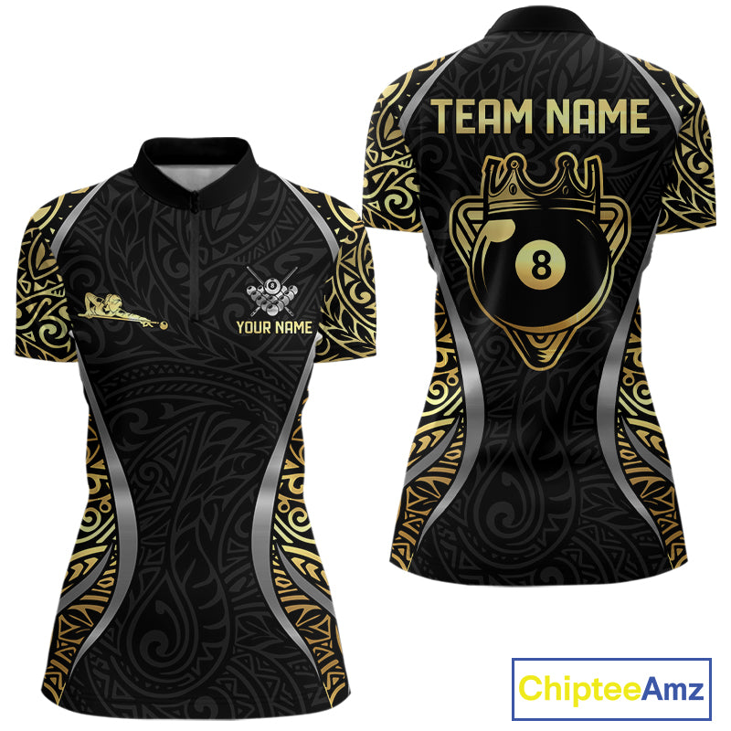 Personalized 8 Ball Pool Crown Women Billiard Shirts Gold And Silver Tribal Billiard Pool Jerseys NYN2894