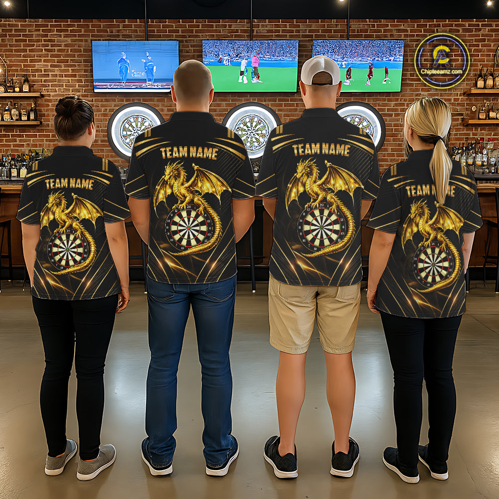 Gold Light Dragon Dartboard Custom Women Darts Polo League Shirts Dragon Dart Jerseys NYN2236