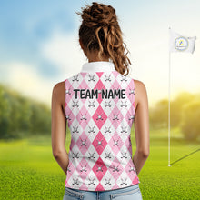 Load image into Gallery viewer, Funny Flamingo Golf Sleeveless Polo Shirts For Women Pink Argyle Flamingo Custom White Ball Golf Apparel NYN3121