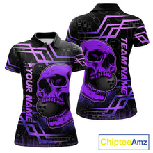 Load image into Gallery viewer, Purple Skull Bowling Ball Shirt For Women Custom Bowling Polo Team Attire