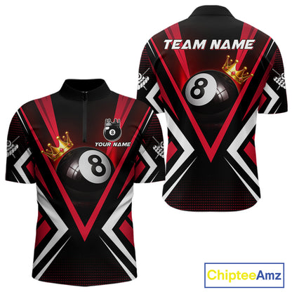 Crown 8 ball black and red men billiard 1/4-zip shirt custom team design