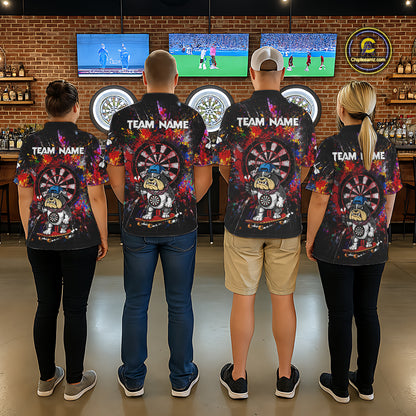 Multi-Color Splatter Funny Bulldog Custom Men Darts Polo League Shirts Dart Team Jerseys NYN2255