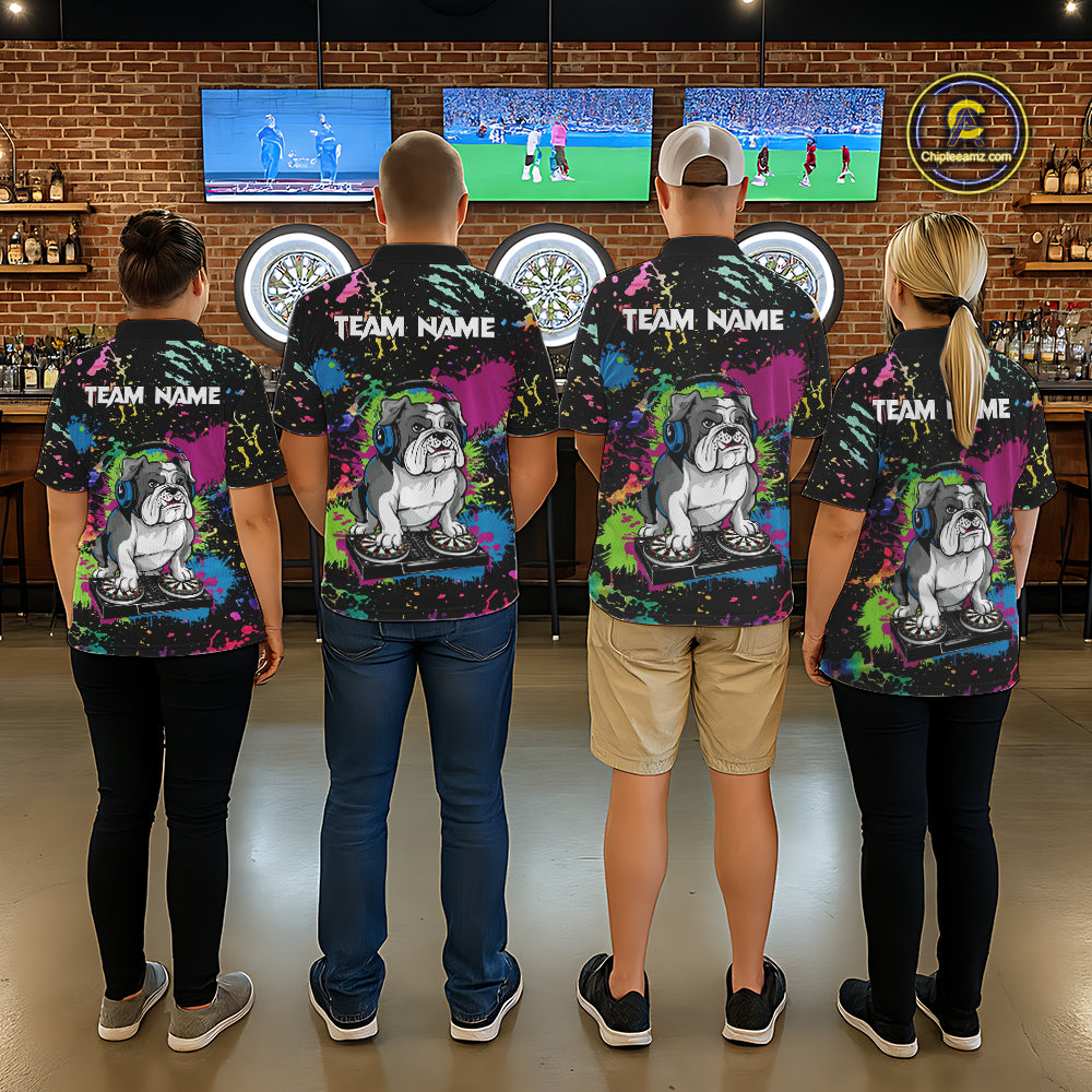 Multi-Color Splatter Funny Bulldog Custom Women Darts Polo League Shirts Dart Team Jerseys NYN2255