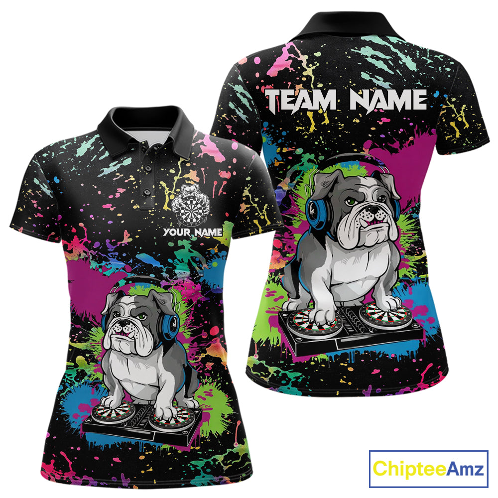 Multi-Color Splatter Funny Bulldog Custom Women Darts Polo League Shirts Dart Team Jerseys NYN2255