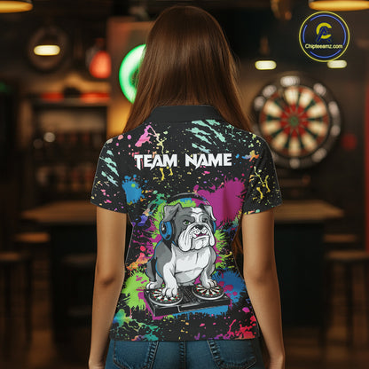 Multi-Color Splatter Funny Bulldog Custom Women Darts Polo League Shirts Dart Team Jerseys NYN2255