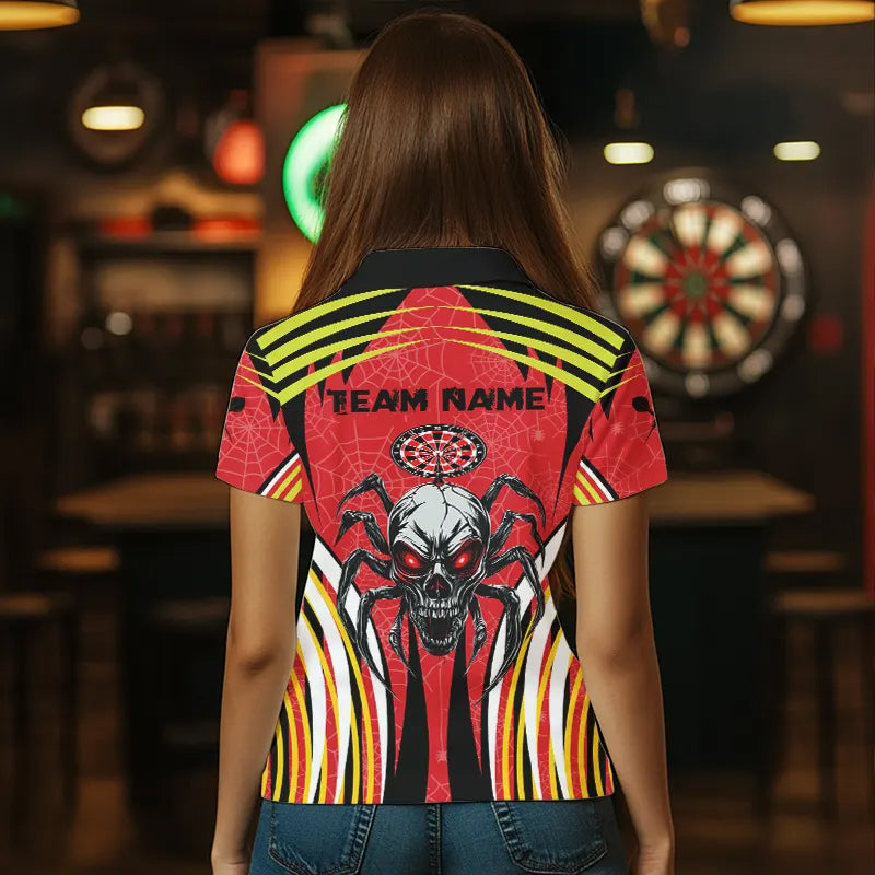 Personalized Black And Red Spider Dart Shirts For Women, Custom Dart Team Jerseys NYN0017