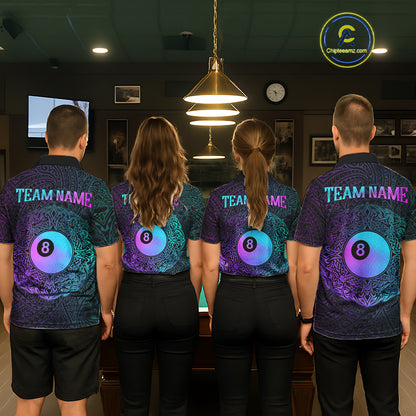 Custom Blue & Purple Tribal 8 Ball Billiard Jersey For Women Billiard Clothes Billiard Team Shirts NYN2924