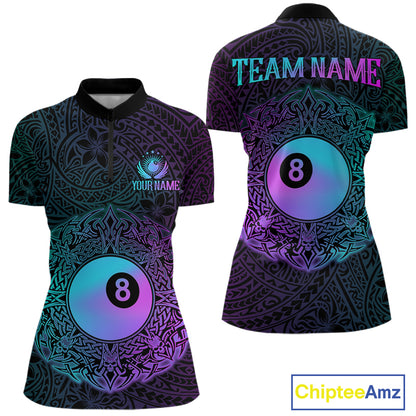 Custom Blue & Purple Tribal 8 Ball Billiard Jersey For Women Billiard Clothes Billiard Team Shirts NYN2924