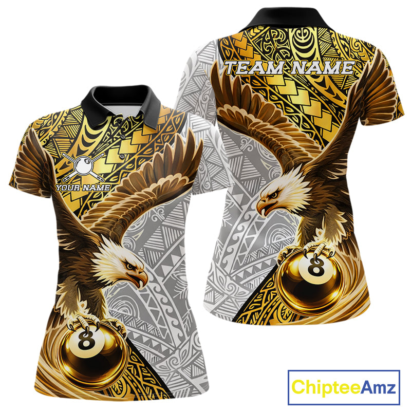 White And Gold Tribal Pattern Billiard Jersey For Women Custom Eagle 8 Ball Billiard Team Shirts NYN2926