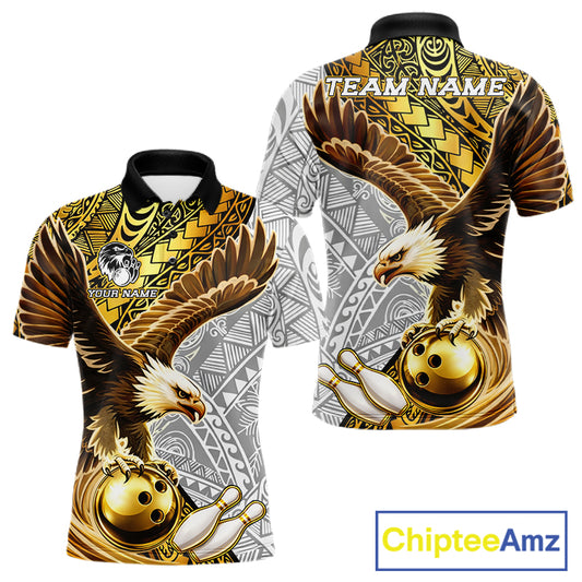 Black And Gold Tribal Bowling Jersey For Men Custom Eagle Tribal Team Shirts Bowling League NYN2927