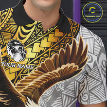 Load image into Gallery viewer, Black And Gold Tribal Bowling Jersey For Men Custom Eagle Tribal Team Shirts Bowling League NYN2927