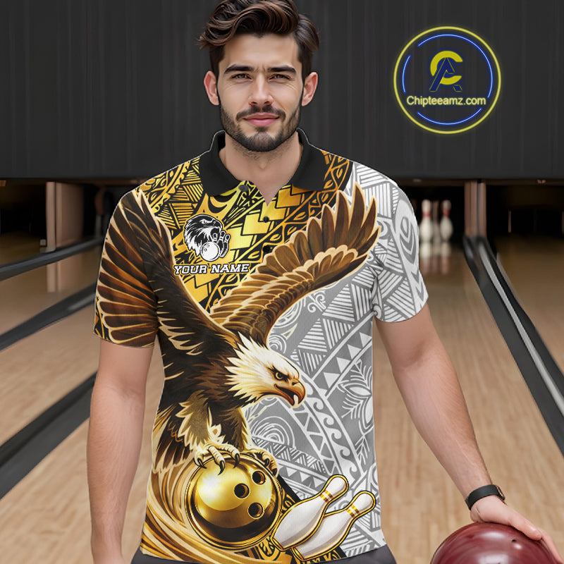 Black And Gold Tribal Bowling Jersey For Men Custom Eagle Tribal Team Shirts Bowling League NYN2927