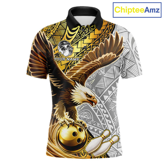 Black And Gold Tribal Bowling Jersey For Men Custom Eagle Tribal Team Shirts Bowling League NYN2927
