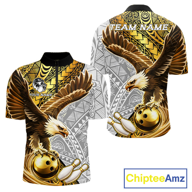 Black And Gold Tribal Bowling Jersey For Men Custom Eagle Tribal Team Shirts Bowling League NYN2927