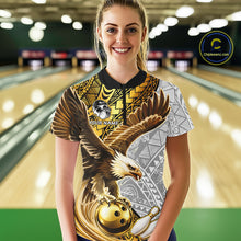 Load image into Gallery viewer, Black And Gold Tribal Bowling Jersey For Women Custom Eagle Tribal Team Shirts Bowling League NYN2927