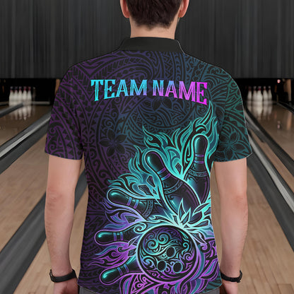 Blue & Purple Tribal Pattern Bowling Ball Jersey For Men Custom Tribal Team Shirts Bowling League NYN2928