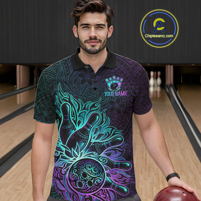 Blue & Purple Tribal Pattern Bowling Ball Jersey For Men Custom Tribal Team Shirts Bowling League NYN2928
