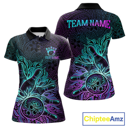 Blue & Purple Tribal Pattern Bowling Ball Jersey For Women Custom Tribal Team Shirts Bowling League NYN2928