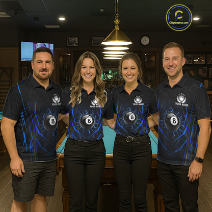 Black And Blue Broken Glass 8 Ball Mens Billiard Pool Shirts Custom Billiard Team Jersey NYN3309
