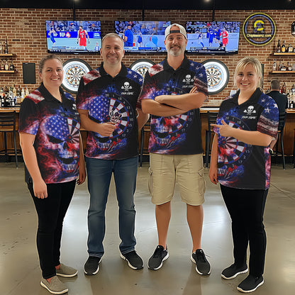Smoke US Flag Skull Dartboard Women Darts Polo Shirt Custom Retro Patriotic Darts Jerseys NYN2550
